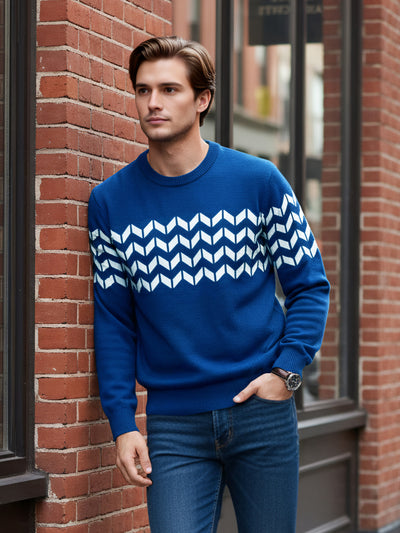 Celio* Men Blue Striped Regular Fit Cotton Sweaters