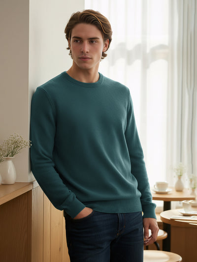 Celio Men Green Solid Regular Fit Cotton Sweaters