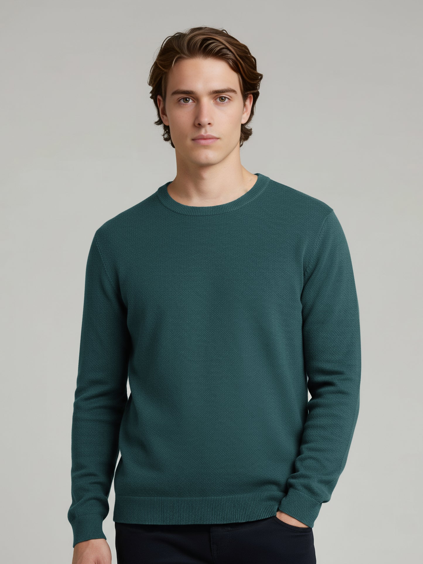 *Celio Men Green Solid Regular Fit Cotton Sweaters