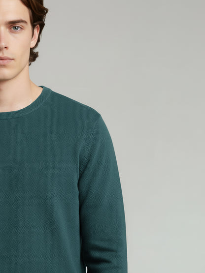*Celio Men Green Solid Regular Fit Cotton Sweaters