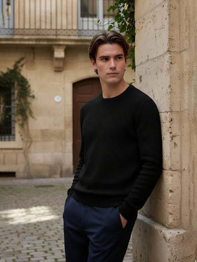 Celio Men Black Solid Regular Fit Cotton Sweaters