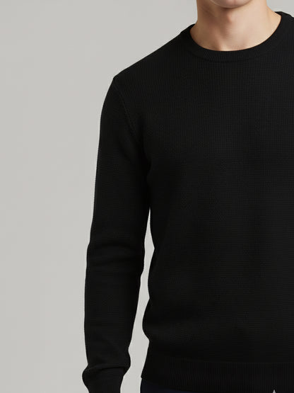 *Celio Men Black Solid Regular Fit Cotton Sweaters