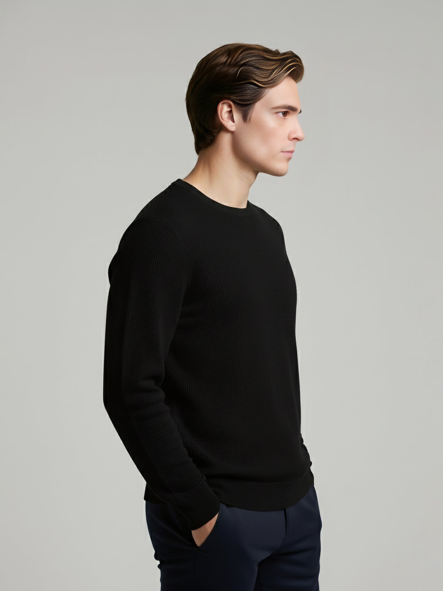 *Celio Men Black Solid Regular Fit Cotton Sweaters