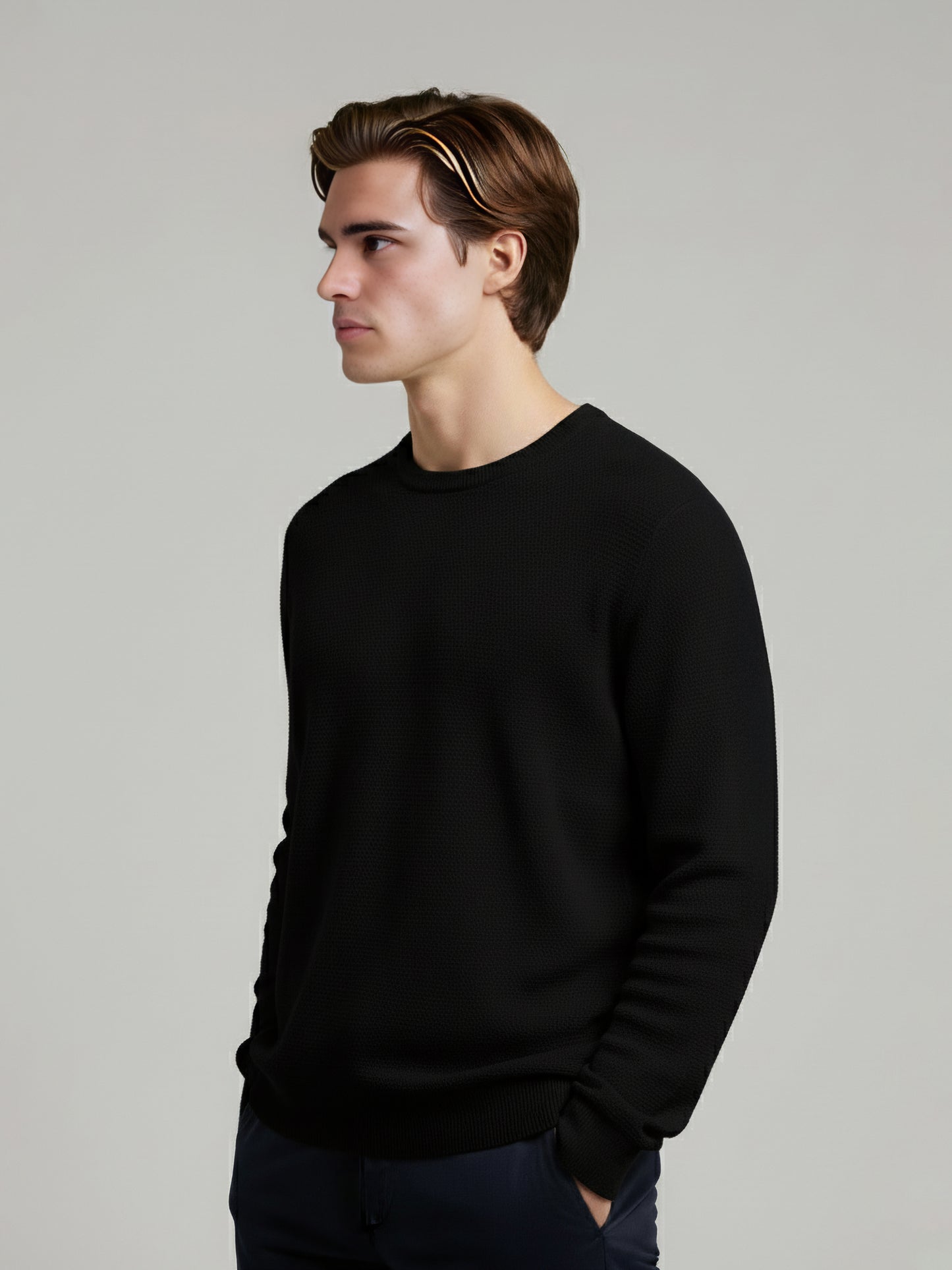 *Celio Men Black Solid Regular Fit Cotton Sweaters