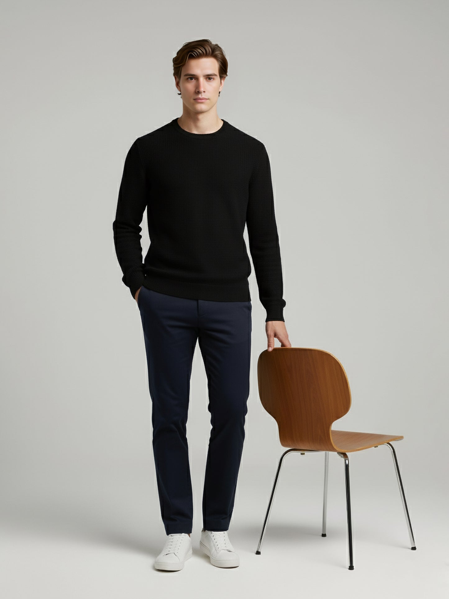 *Celio Men Black Solid Regular Fit Cotton Sweaters