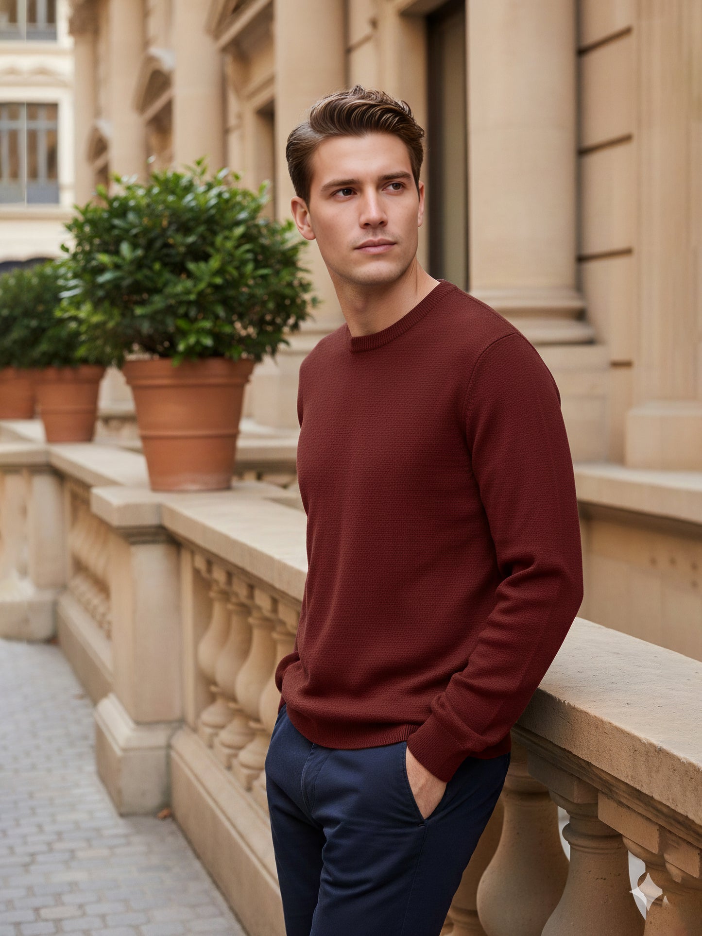 *Celio Men Brown Solid Regular Fit Cotton Sweaters