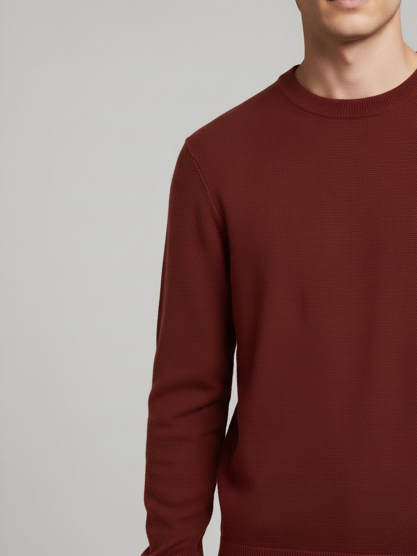 *Celio Men Brown Solid Regular Fit Cotton Sweaters