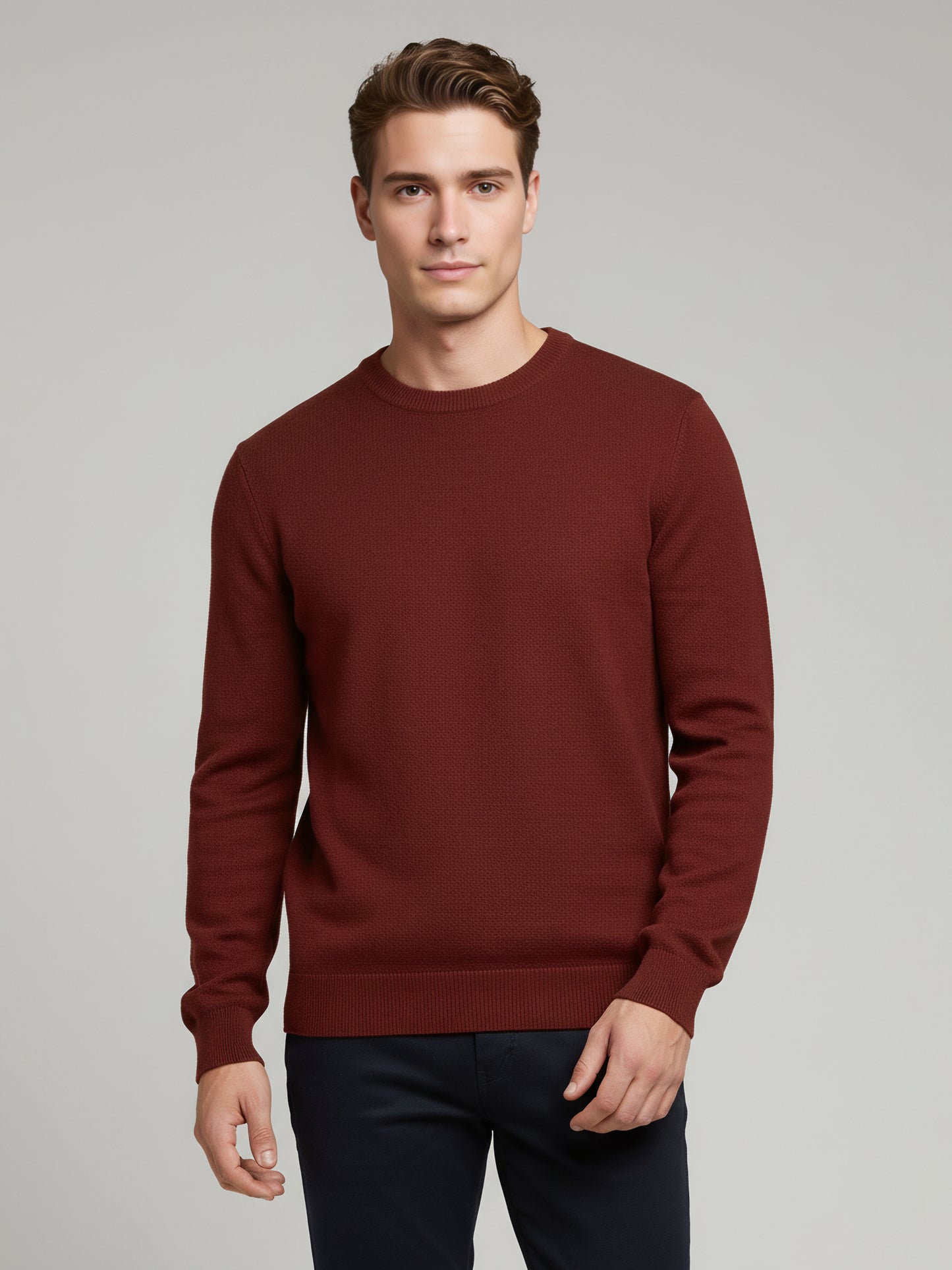 *Celio Men Brown Solid Regular Fit Cotton Sweaters