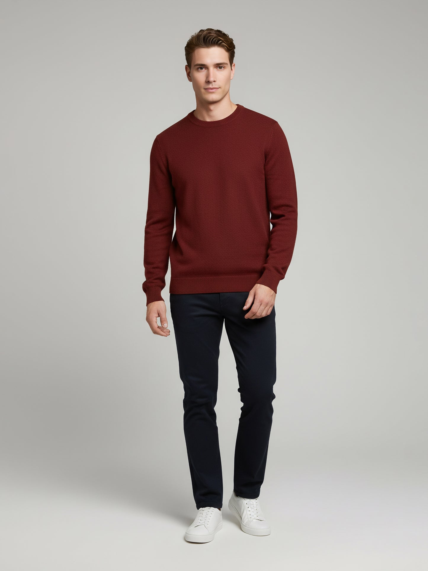 *Celio Men Brown Solid Regular Fit Cotton Sweaters