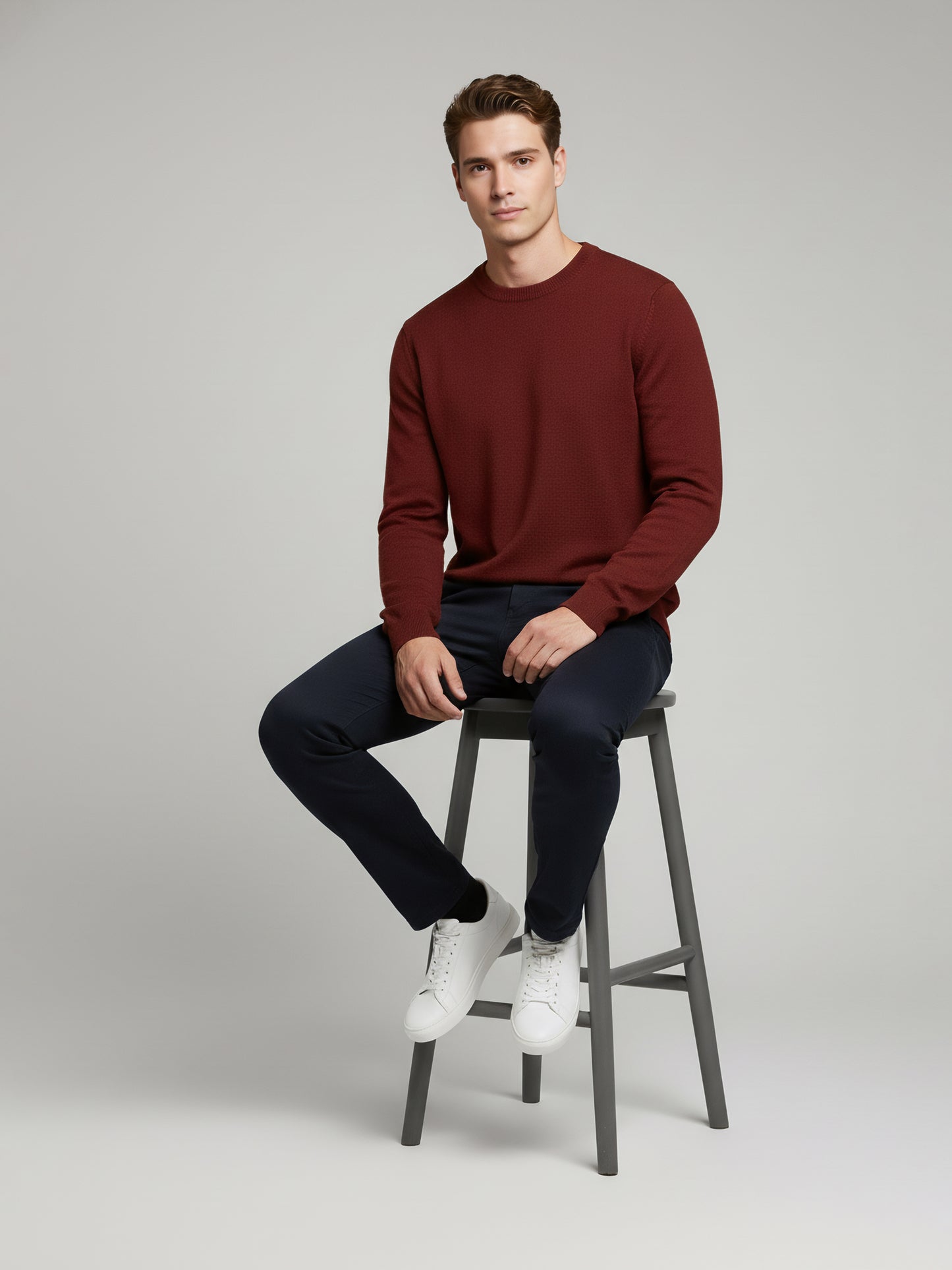 *Celio Men Brown Solid Regular Fit Cotton Sweaters