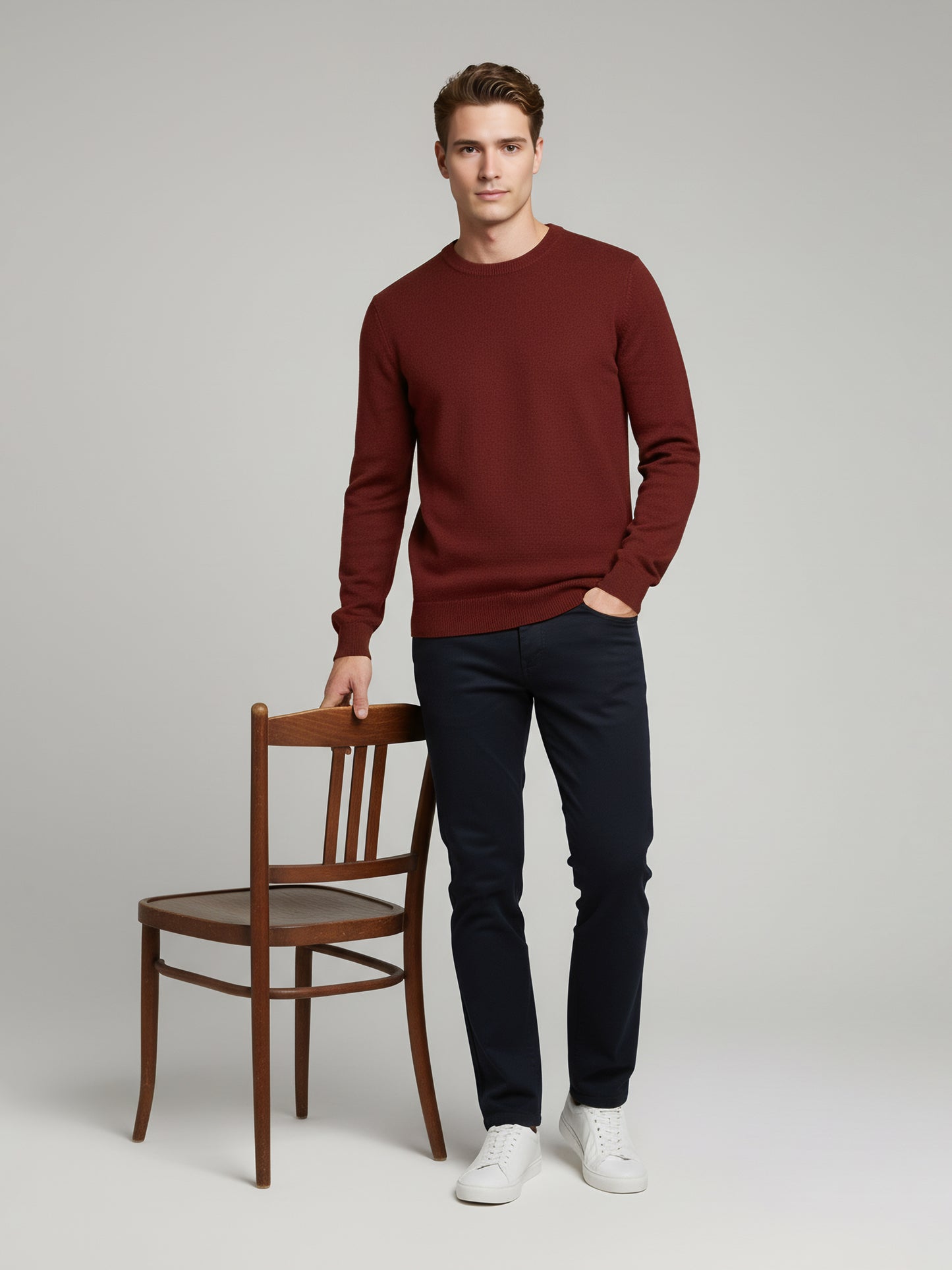 *Celio Men Brown Solid Regular Fit Cotton Sweaters
