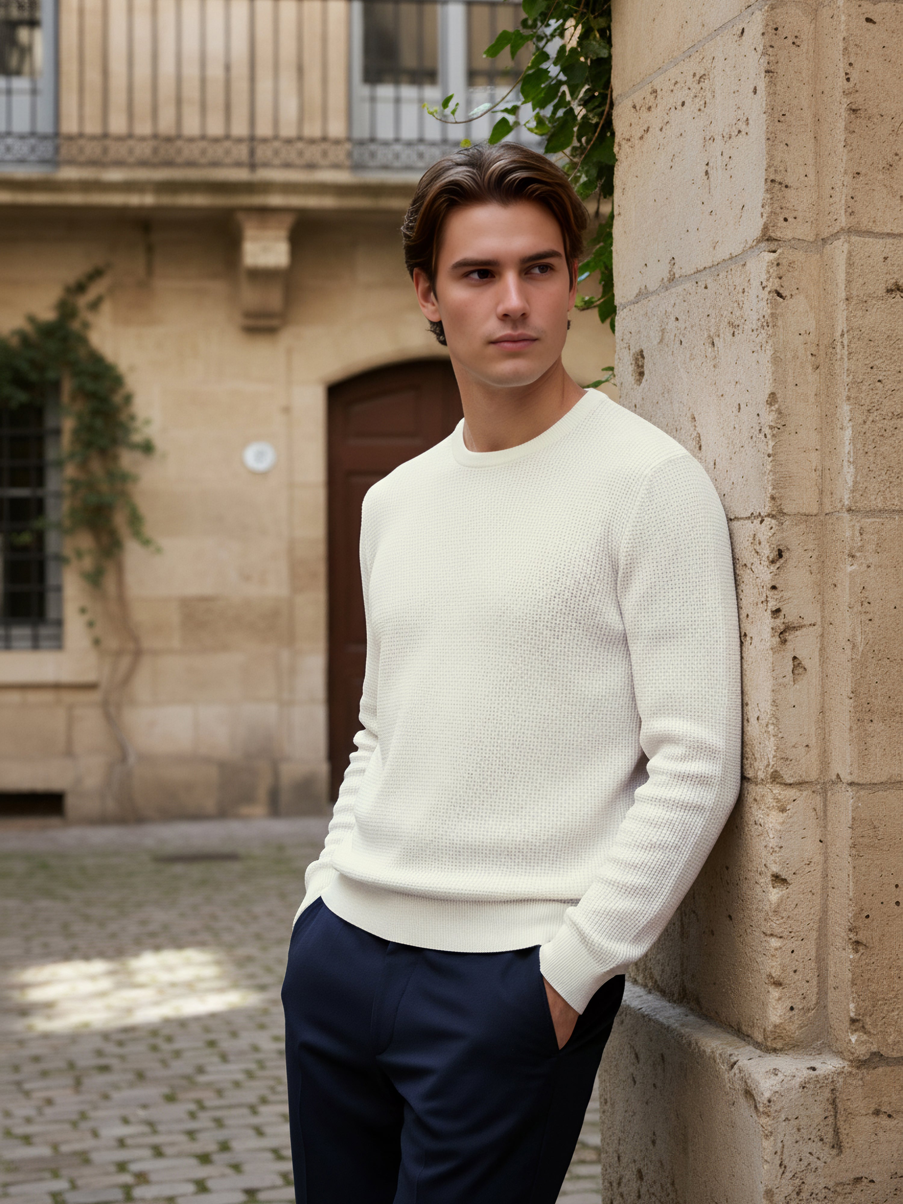 *Celio Men White Solid Regular Fit Cotton Sweaters