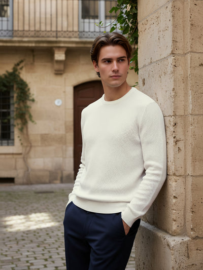 Celio Men White Solid Regular Fit Cotton Sweaters