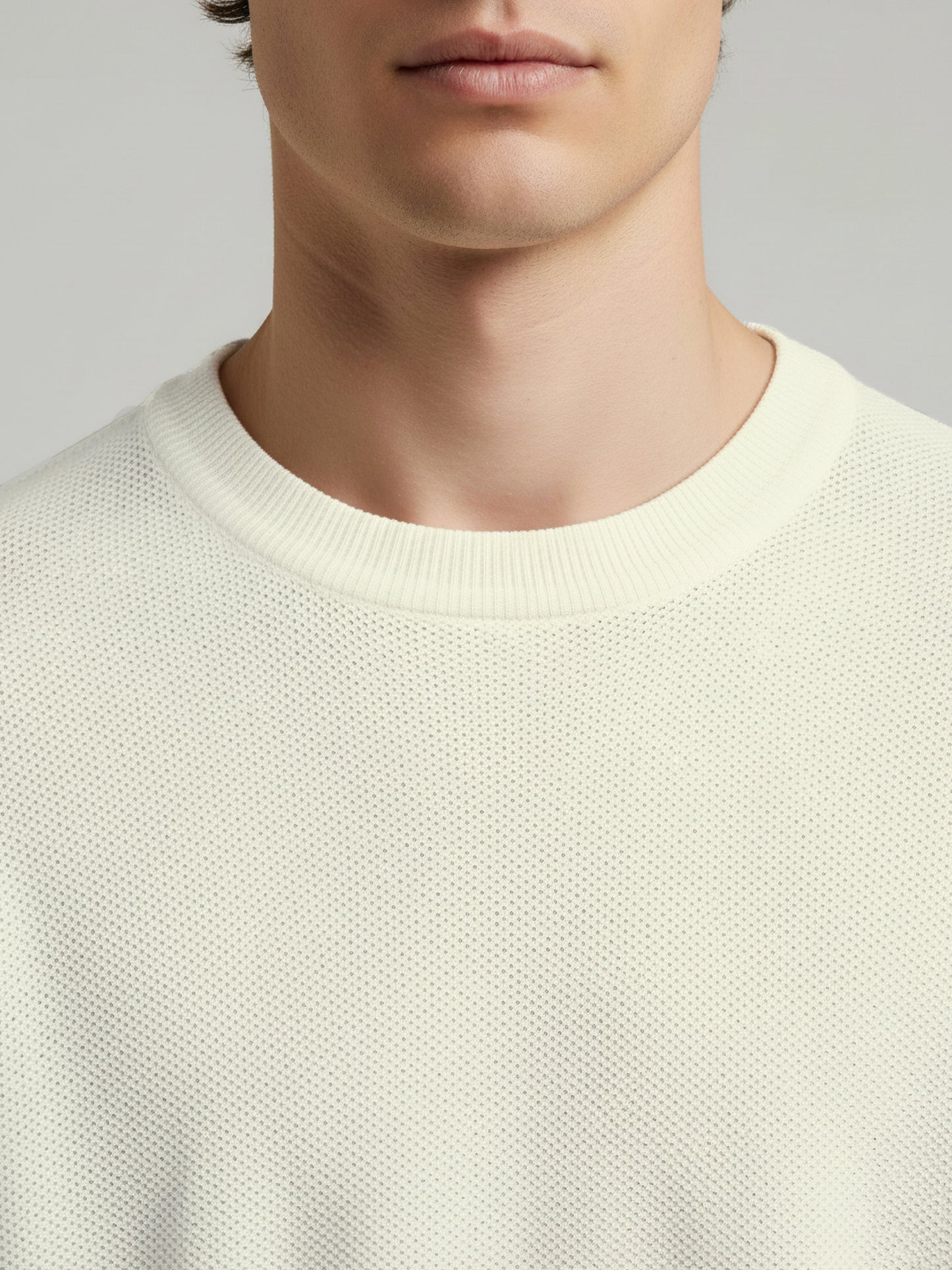 *Celio Men White Solid Regular Fit Cotton Sweaters