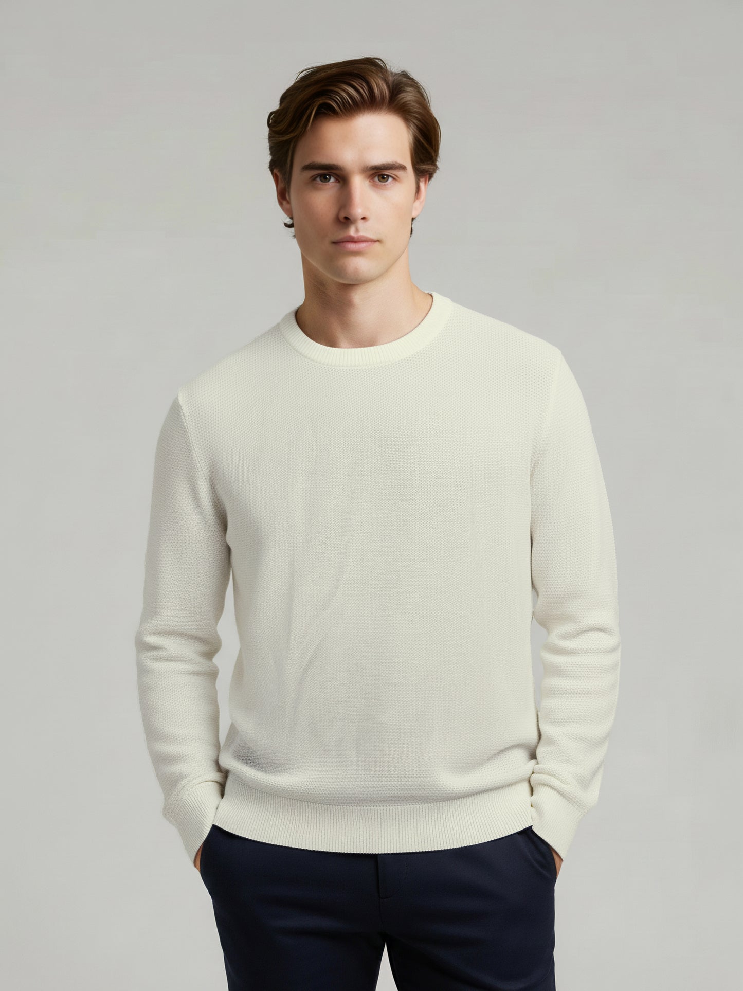 *Celio Men White Solid Regular Fit Cotton Sweaters