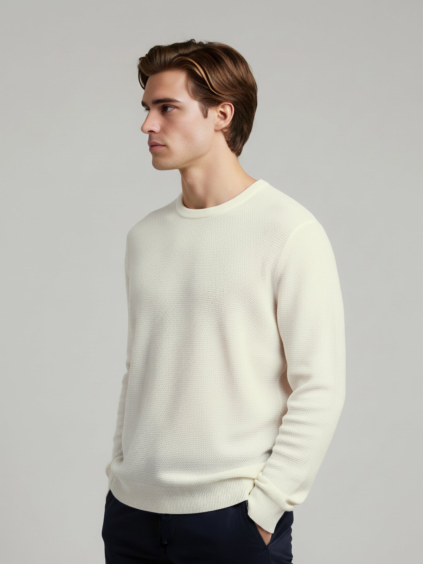 *Celio Men White Solid Regular Fit Cotton Sweaters