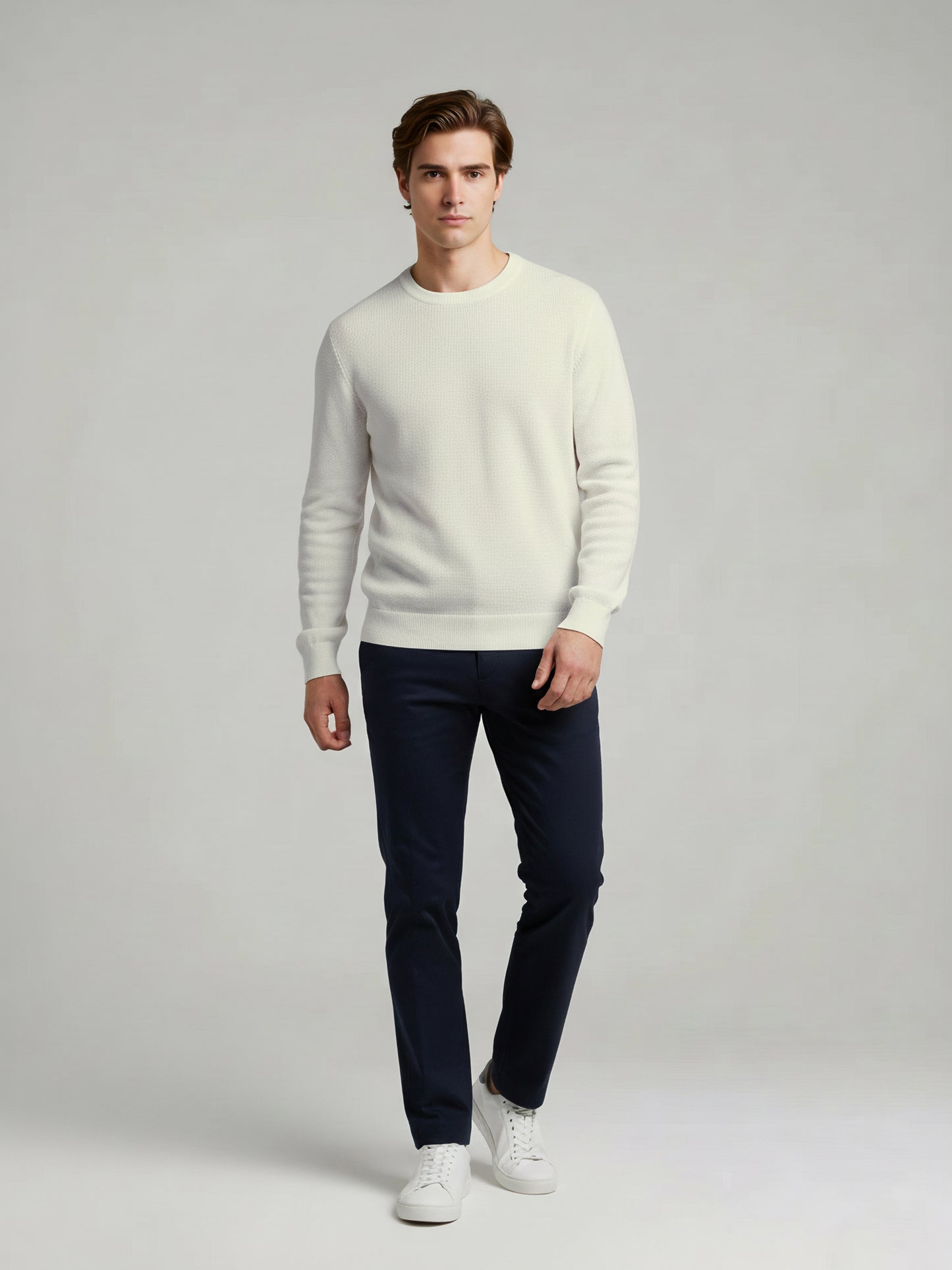 *Celio Men White Solid Regular Fit Cotton Sweaters