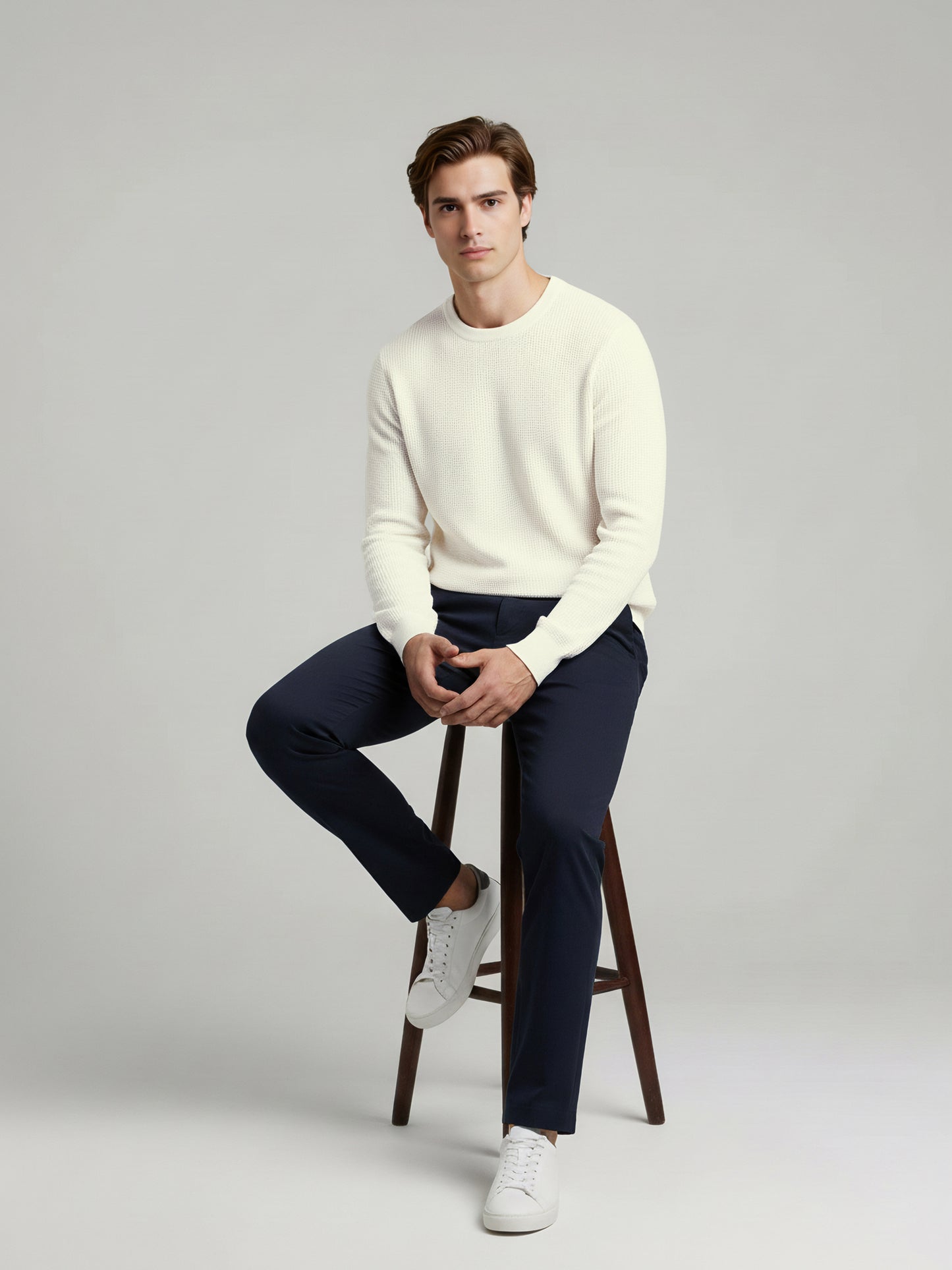 *Celio Men White Solid Regular Fit Cotton Sweaters