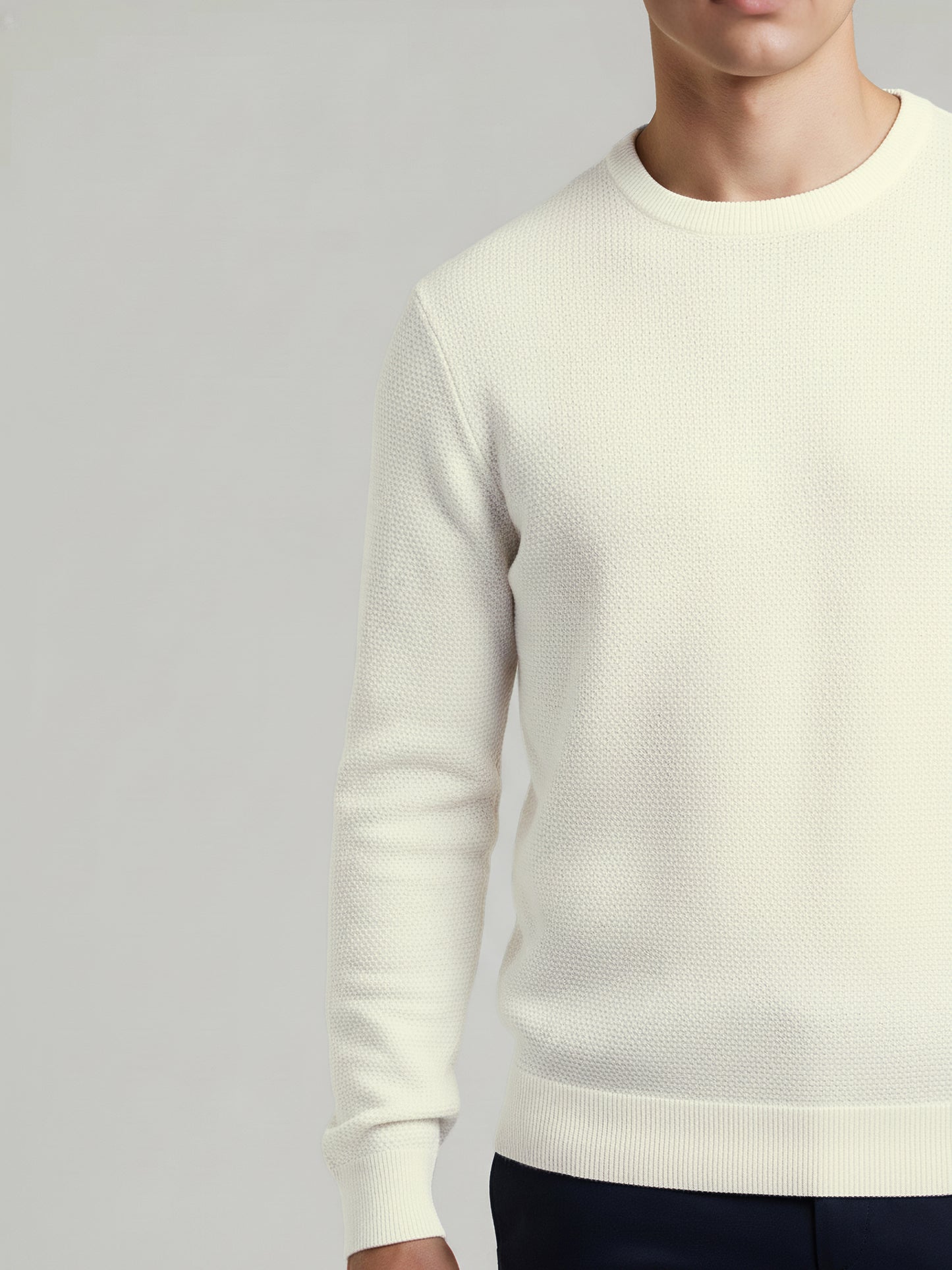 *Celio Men White Solid Regular Fit Cotton Sweaters