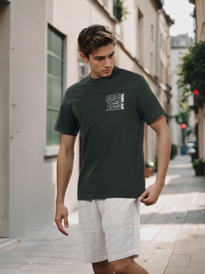 Celio* Men Olive Printed Boxy Cotton T-Shirt