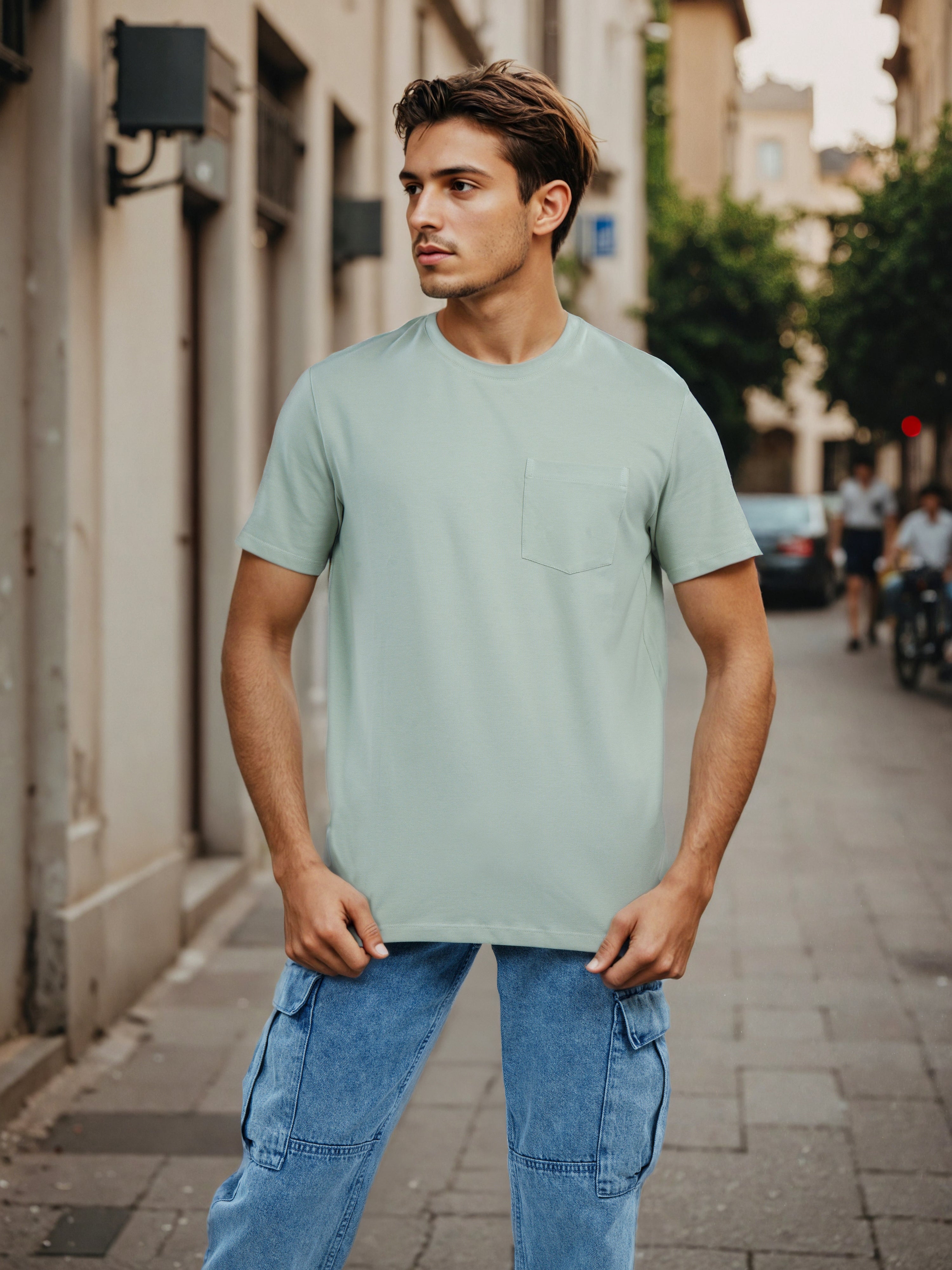 Celio* Men Green Solid Regular Fit Cotton T-Shirt