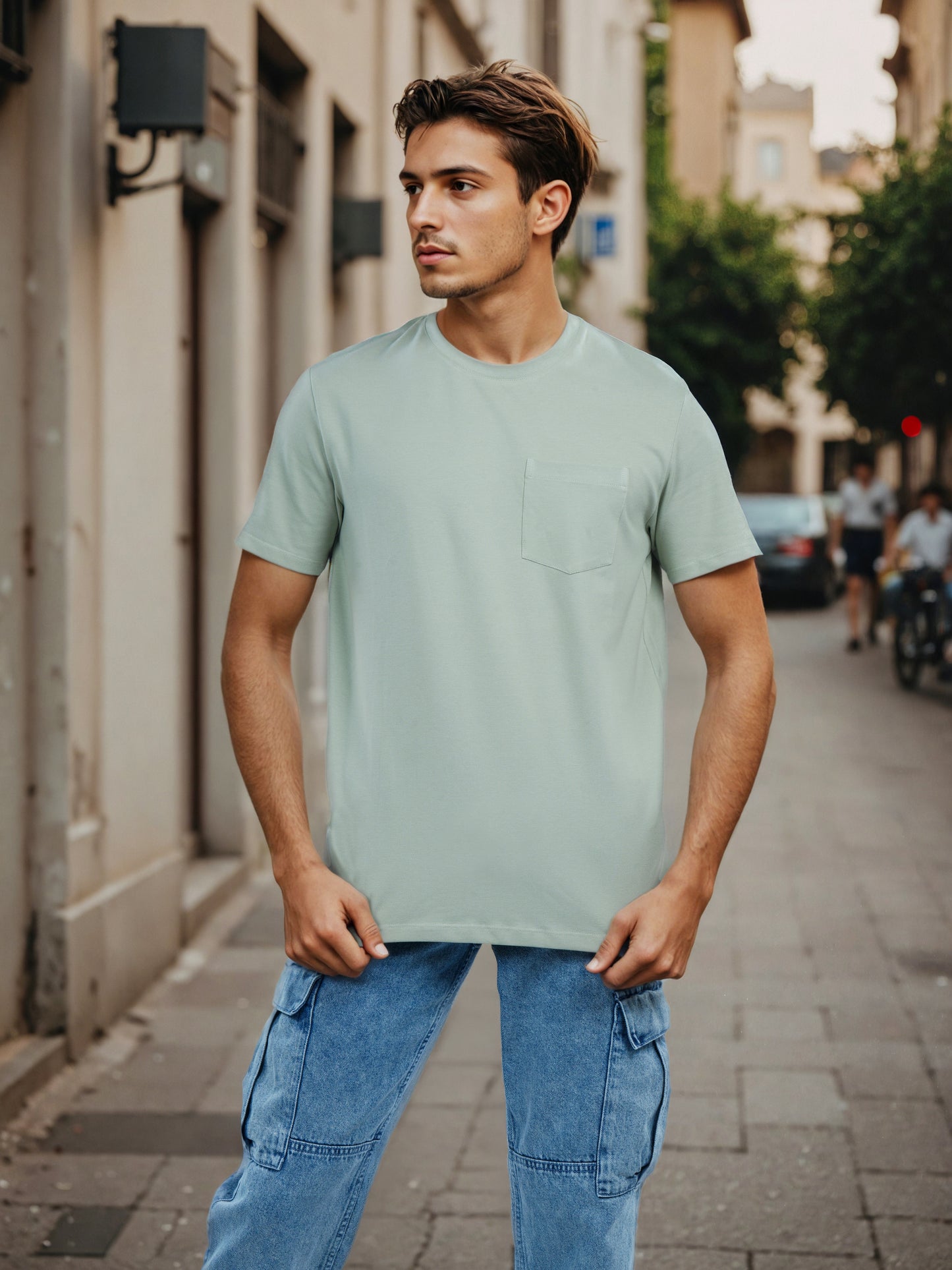 Celio* Men Green Solid Regular Fit Cotton T-Shirt