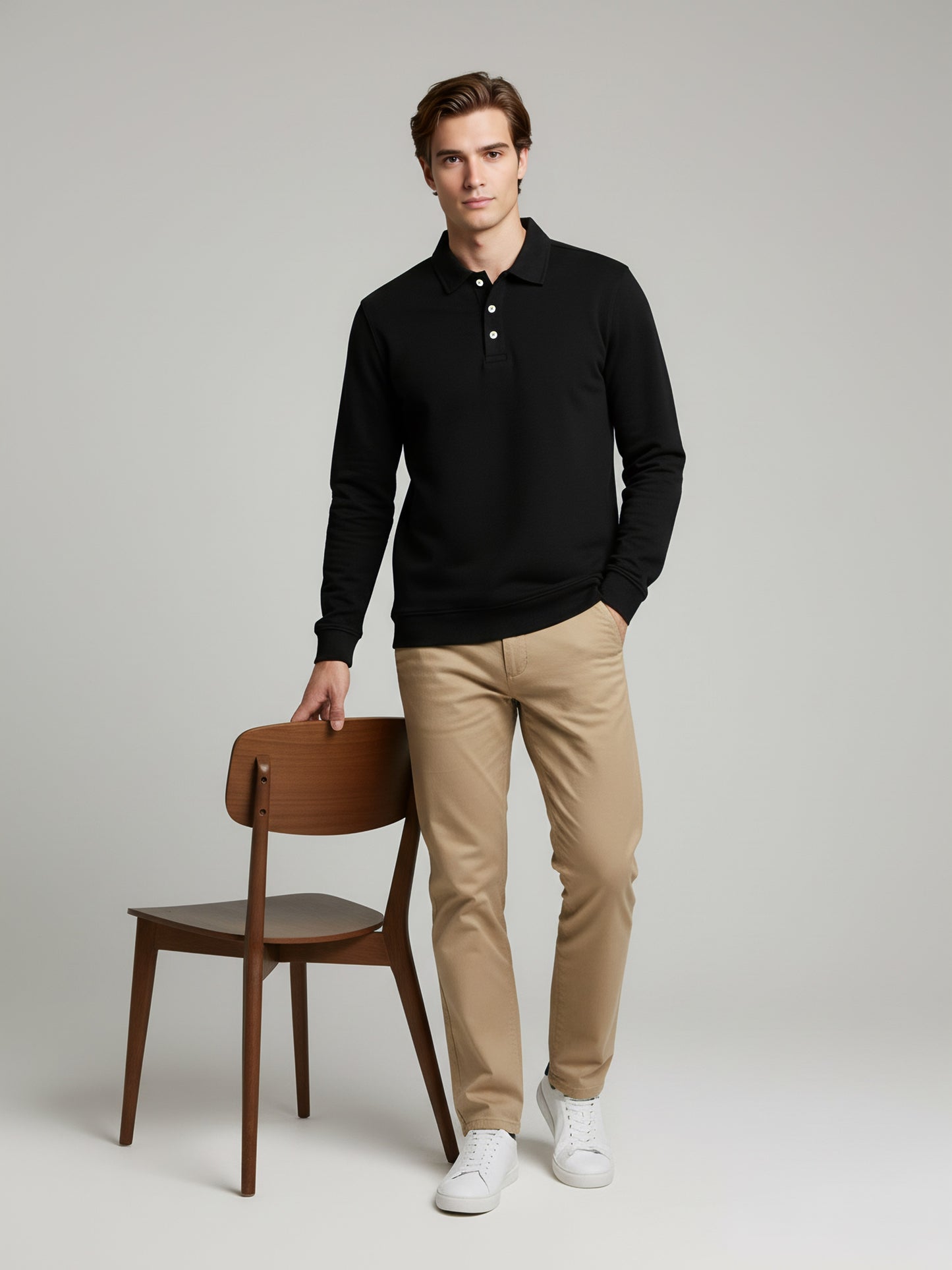 *Celio Men Black Solid Regular Fit Cotton-Poly-Blend Sweatshirts