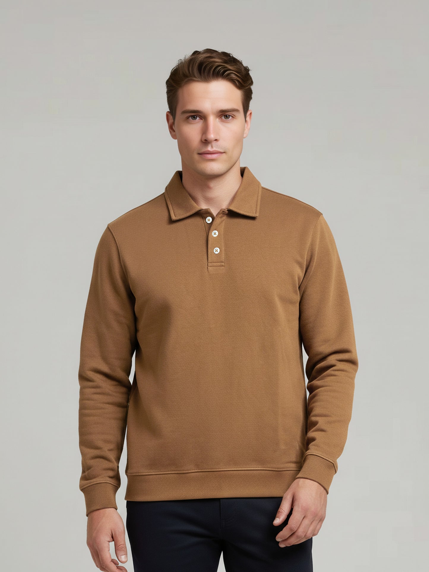 *Celio Men Brown Solid Regular Fit Cotton-Poly-Blend Sweatshirts
