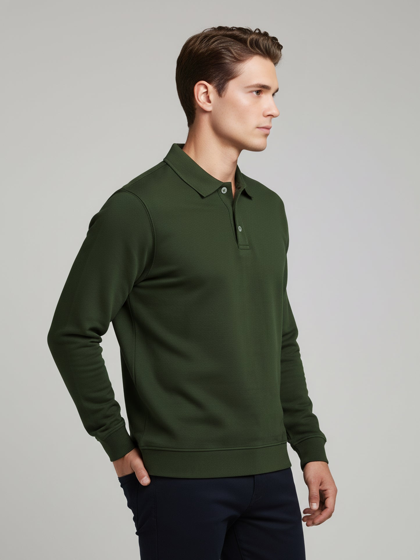 Celio Men Olive Solid Regular Fit Cotton-Poly-Blend Sweatshirts