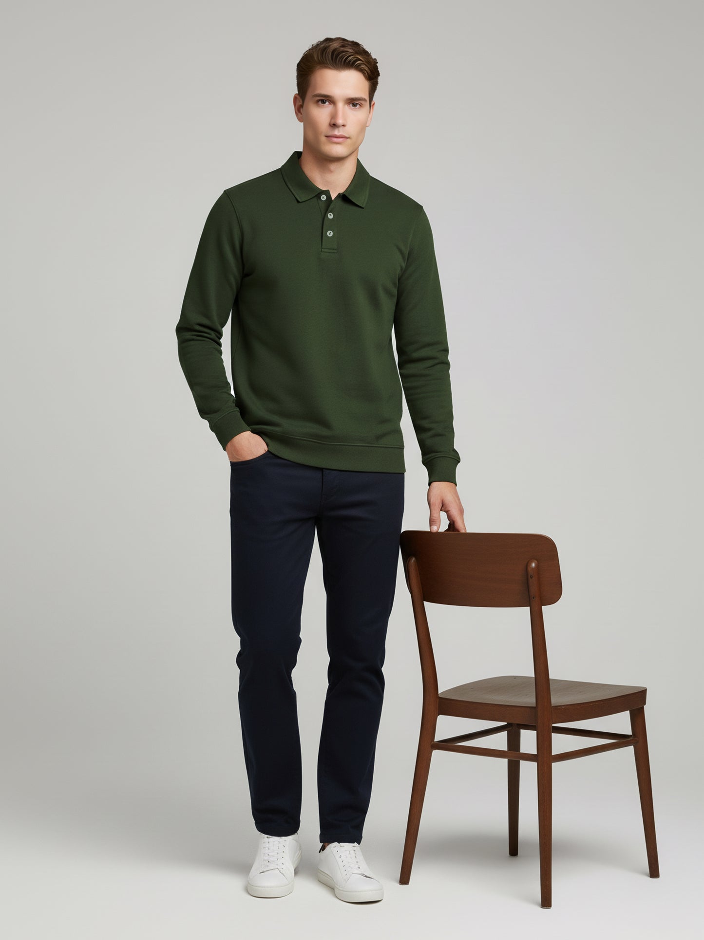 Celio Men Olive Solid Regular Fit Cotton-Poly-Blend Sweatshirts