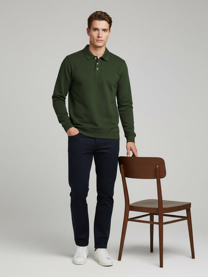 Celio Men Olive Solid Regular Fit Cotton-Poly-Blend Sweatshirts