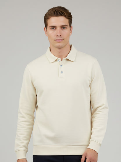 *Celio Men Off White Solid Regular Fit Cotton-Poly-Blend Sweatshirts