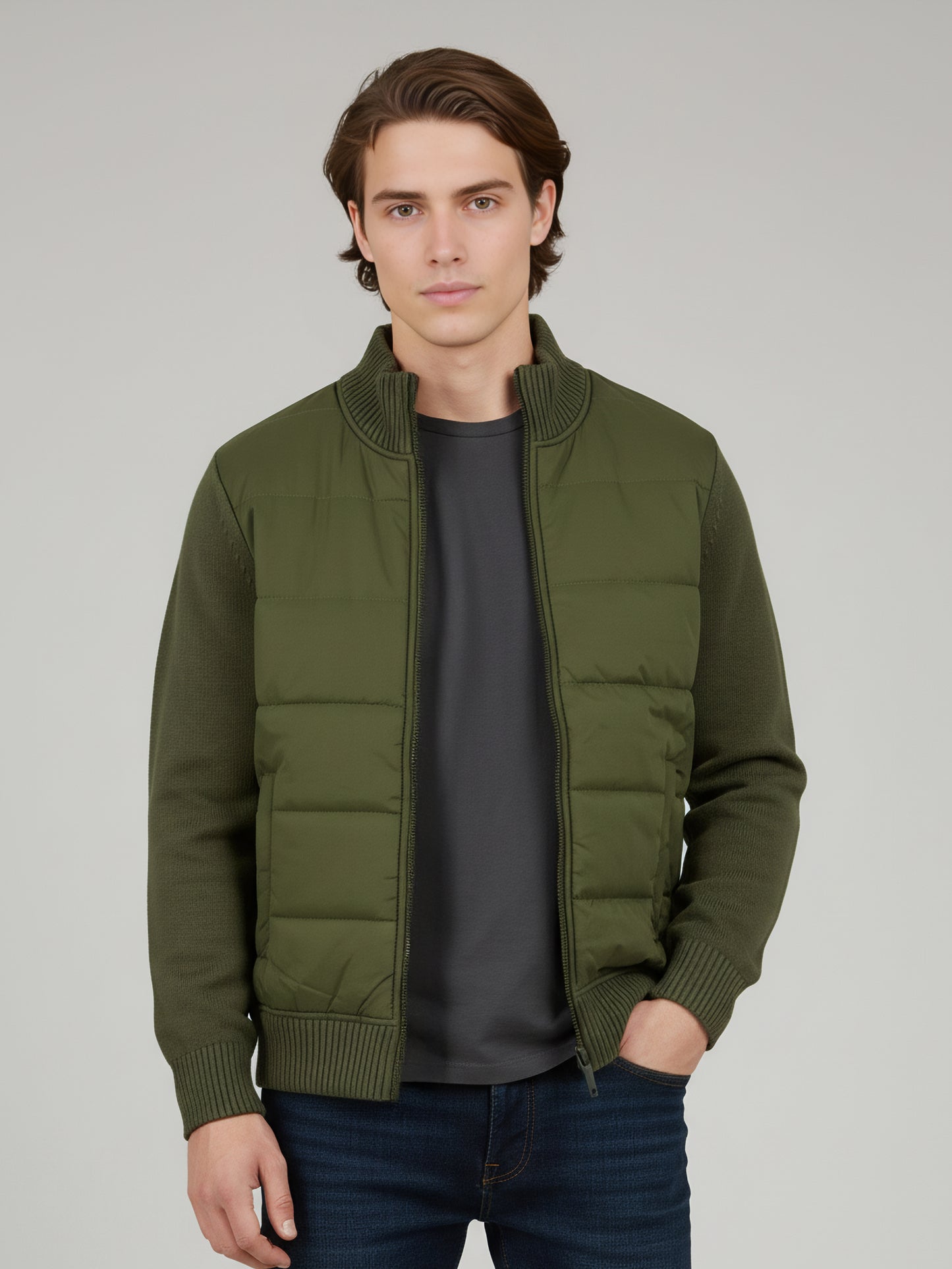 Celio Men Olive Solid Regular Fit Cotton Sweaters