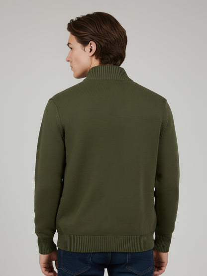 Celio Men Olive Solid Regular Fit Cotton Sweaters