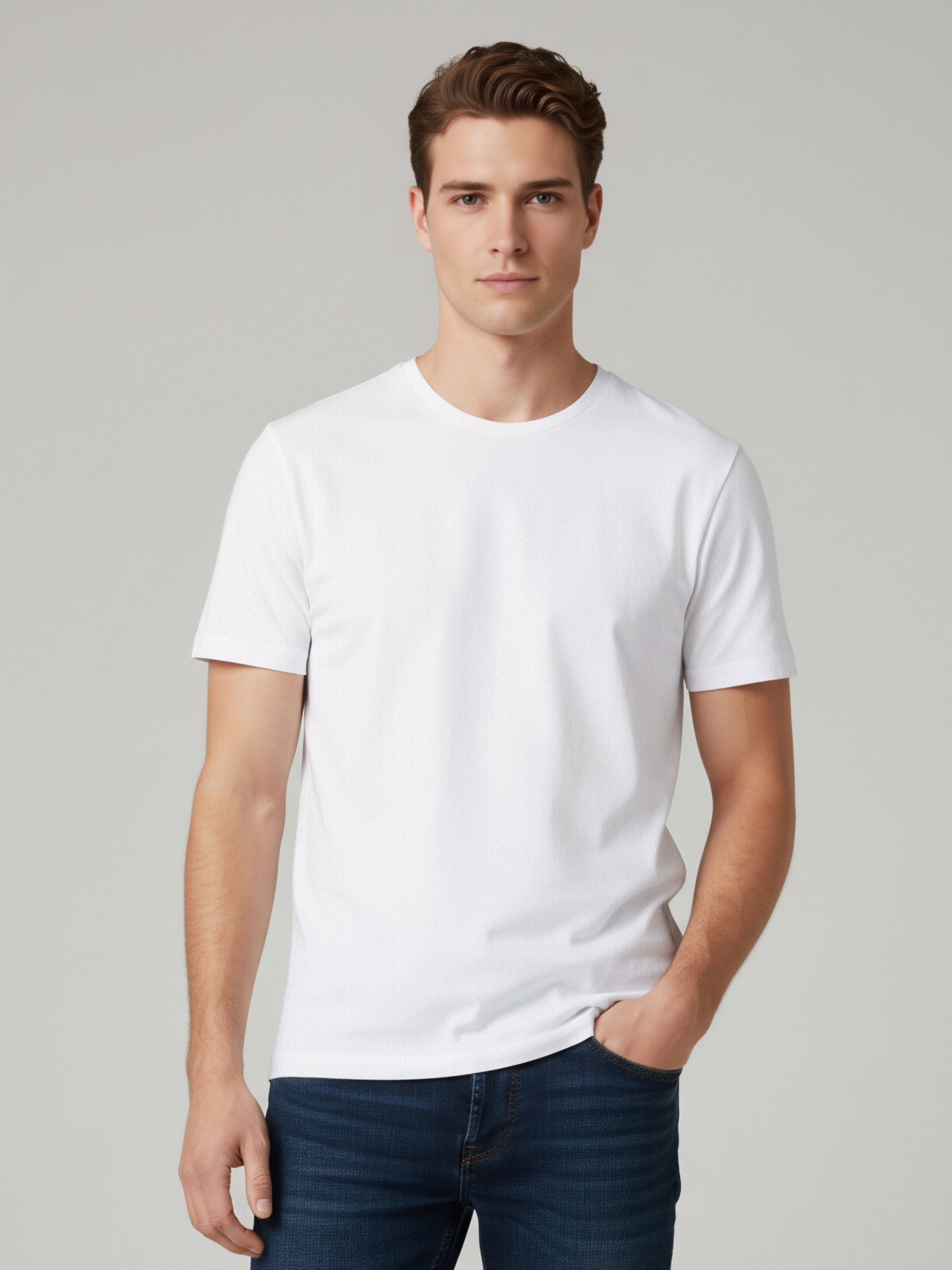 Celio Men White Solid Slim Fit Cotton T-Shirts