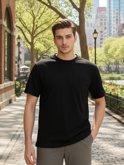Celio* Men Black Solid Boxy Fit Cotton-Blend T-Shirts
