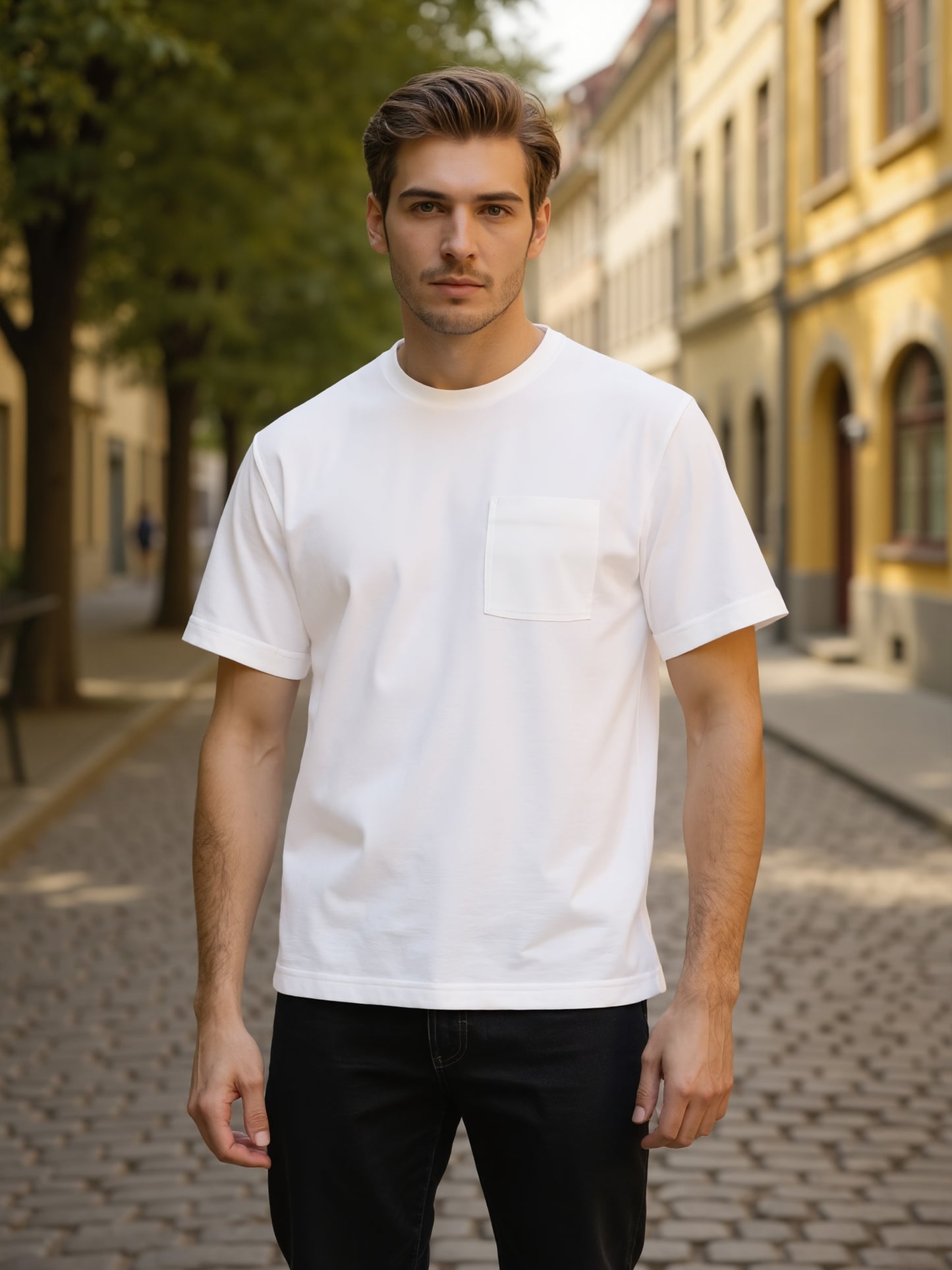 Celio* Men Cream Solid Boxy Fit Cotton-Blend T-Shirts
