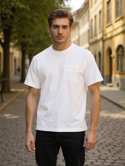 Celio* Men Cream Solid Boxy Fit Cotton-Blend T-Shirts