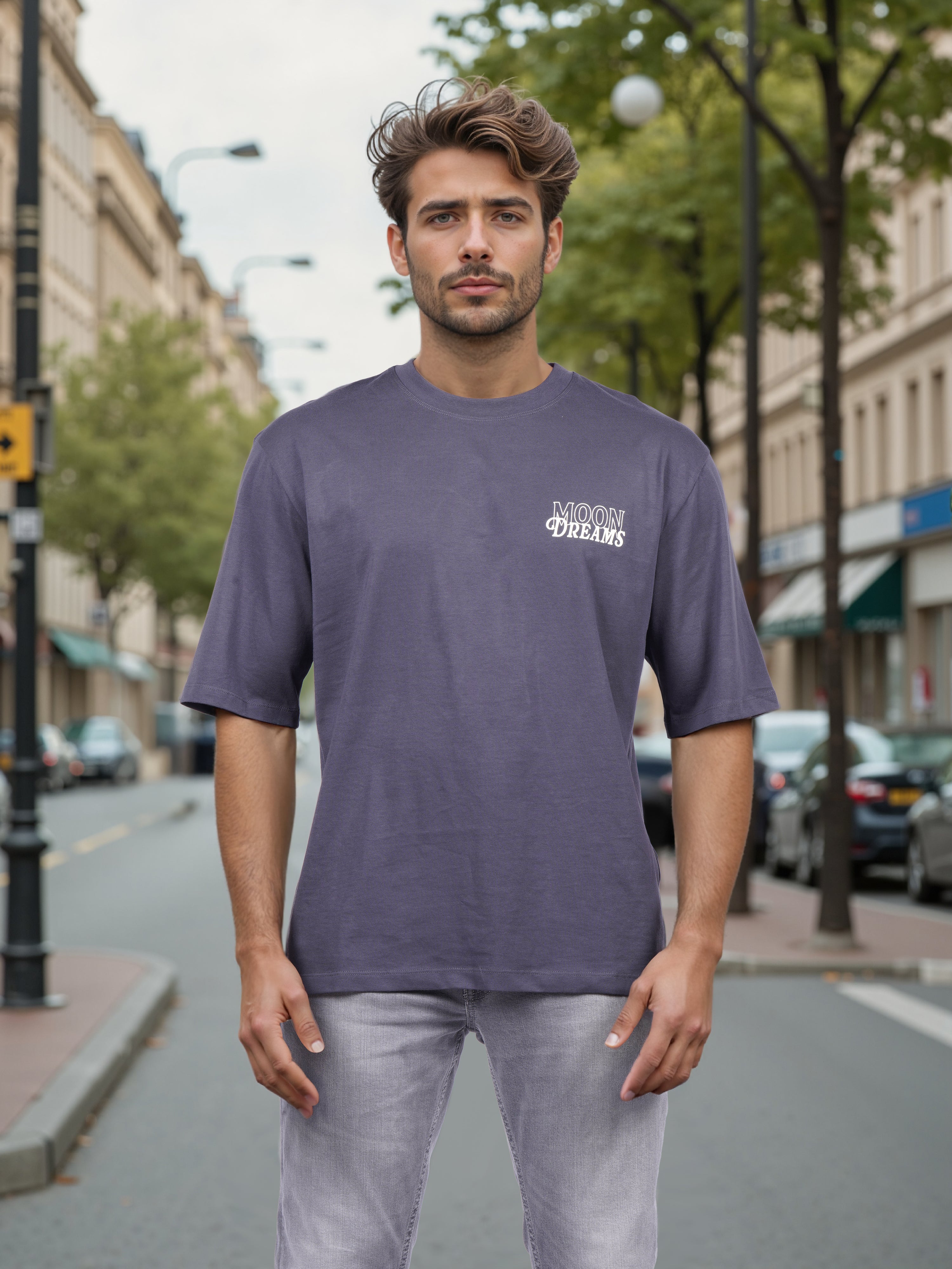 Celio* Men Blue Printed Oversized Cotton T-shirt