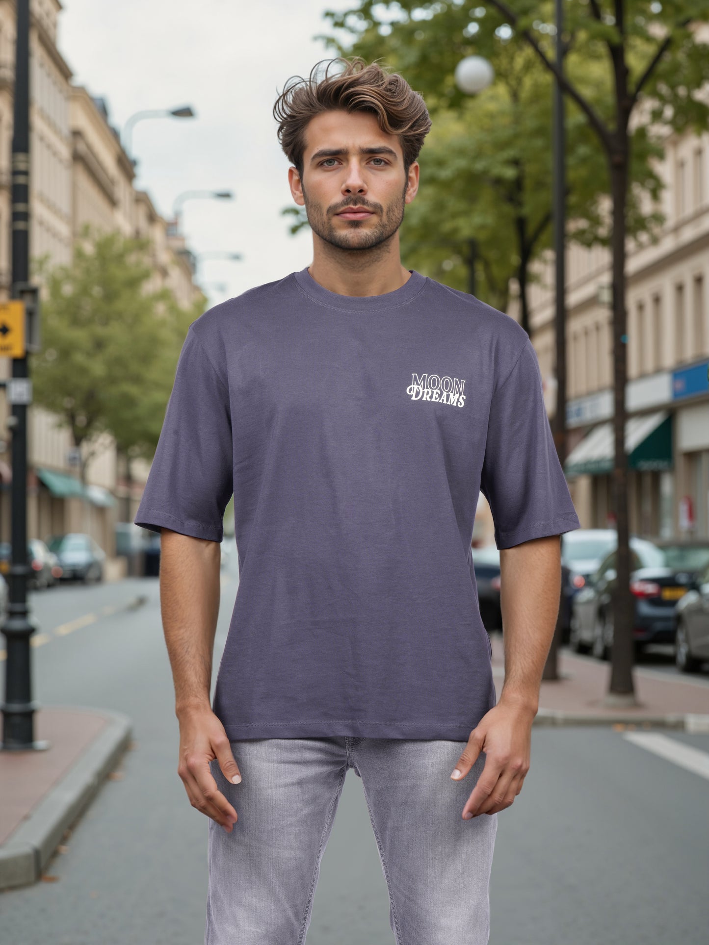 Celio* Men Blue Printed Oversized Cotton T-shirt