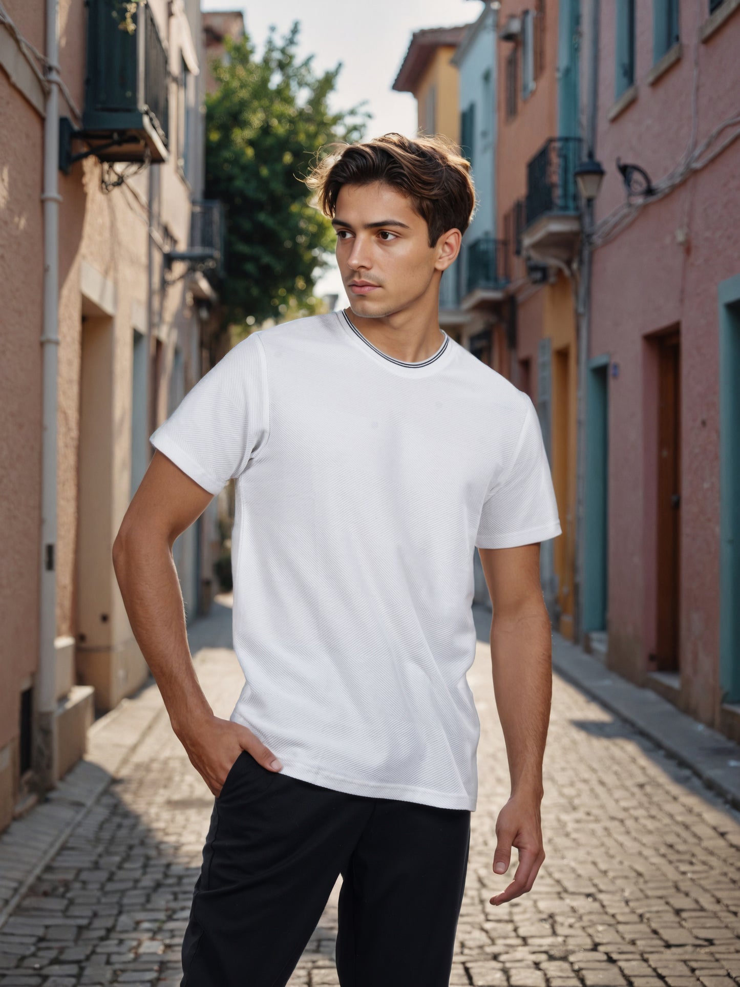 Celio* Men White Solid Regular Fit Cotton T-Shirt