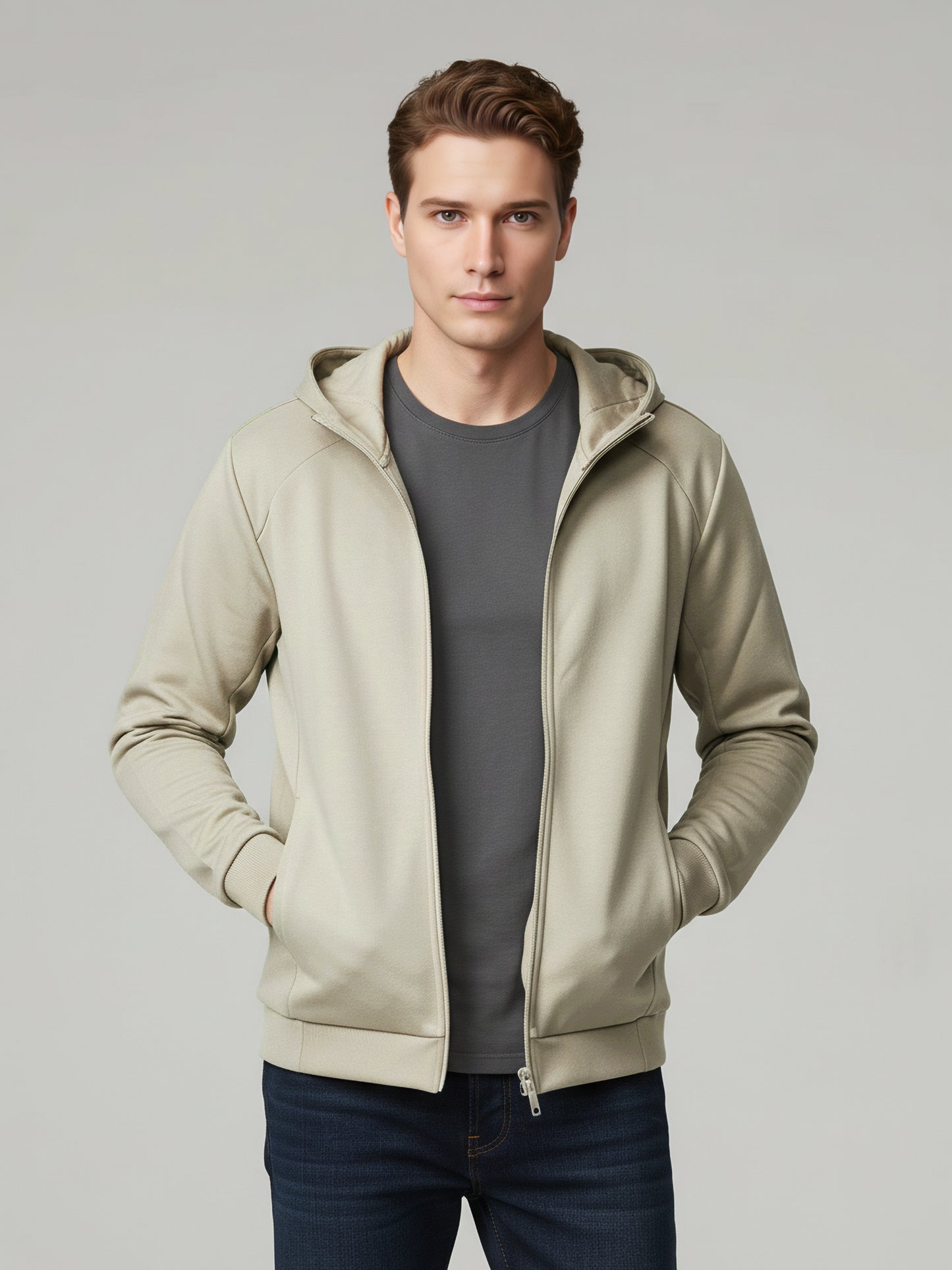 Celio* Men Beige Solid Regular Fit Cotton Sweatshirts