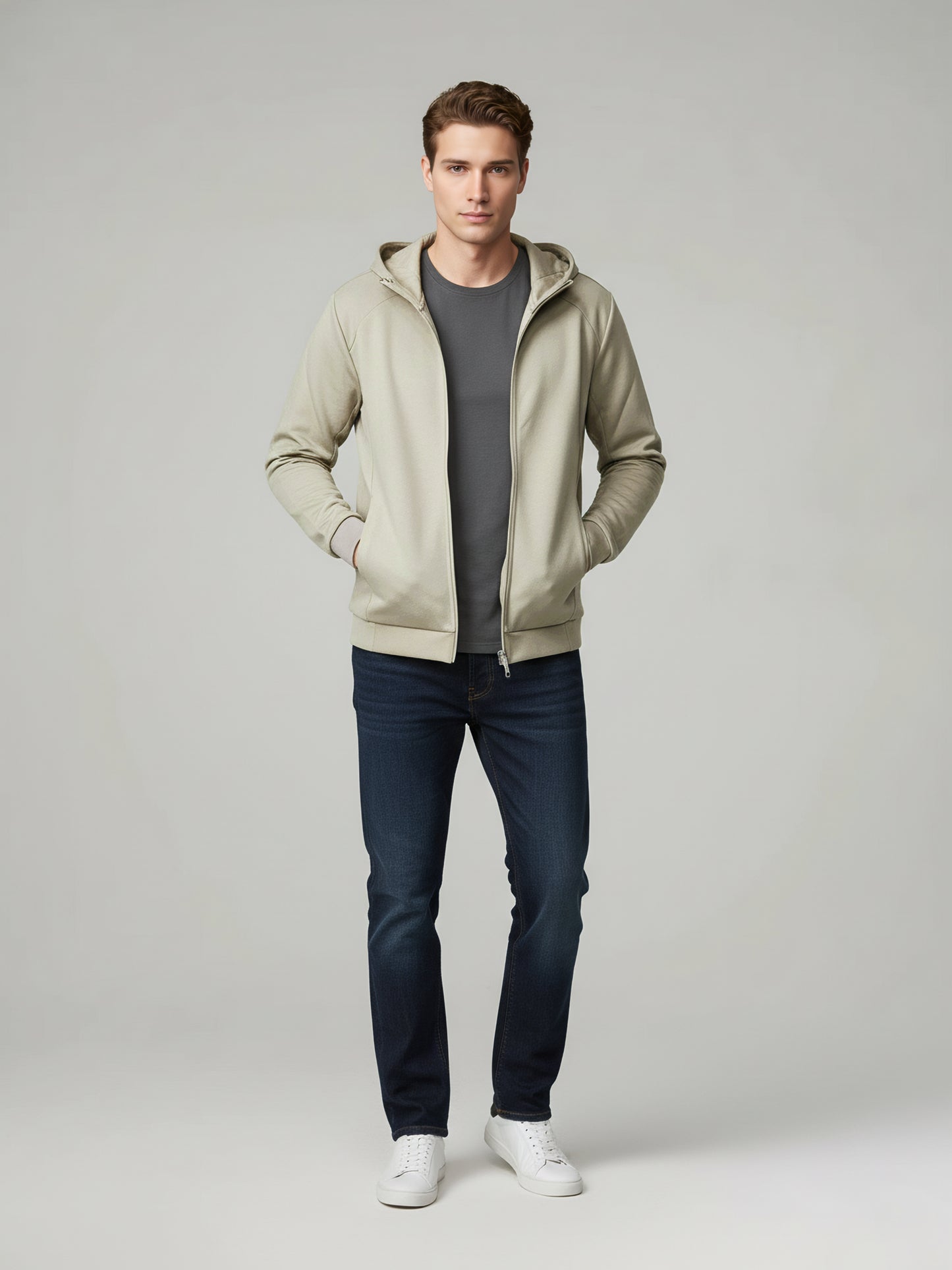 Celio* Men Beige Solid Regular Fit Cotton Sweatshirts