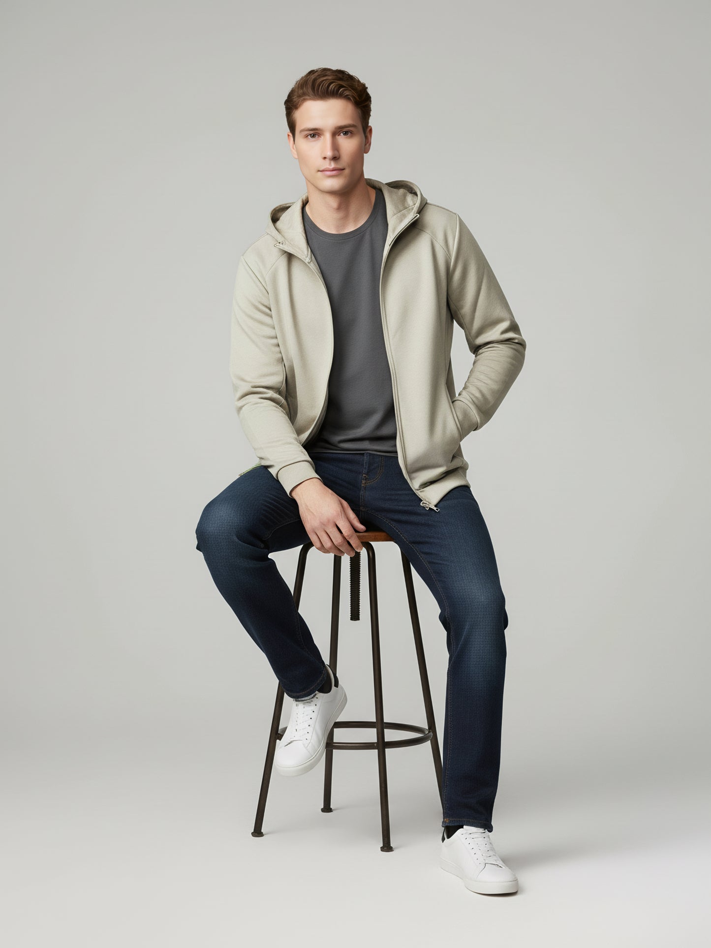 Celio* Men Beige Solid Regular Fit Cotton Sweatshirts