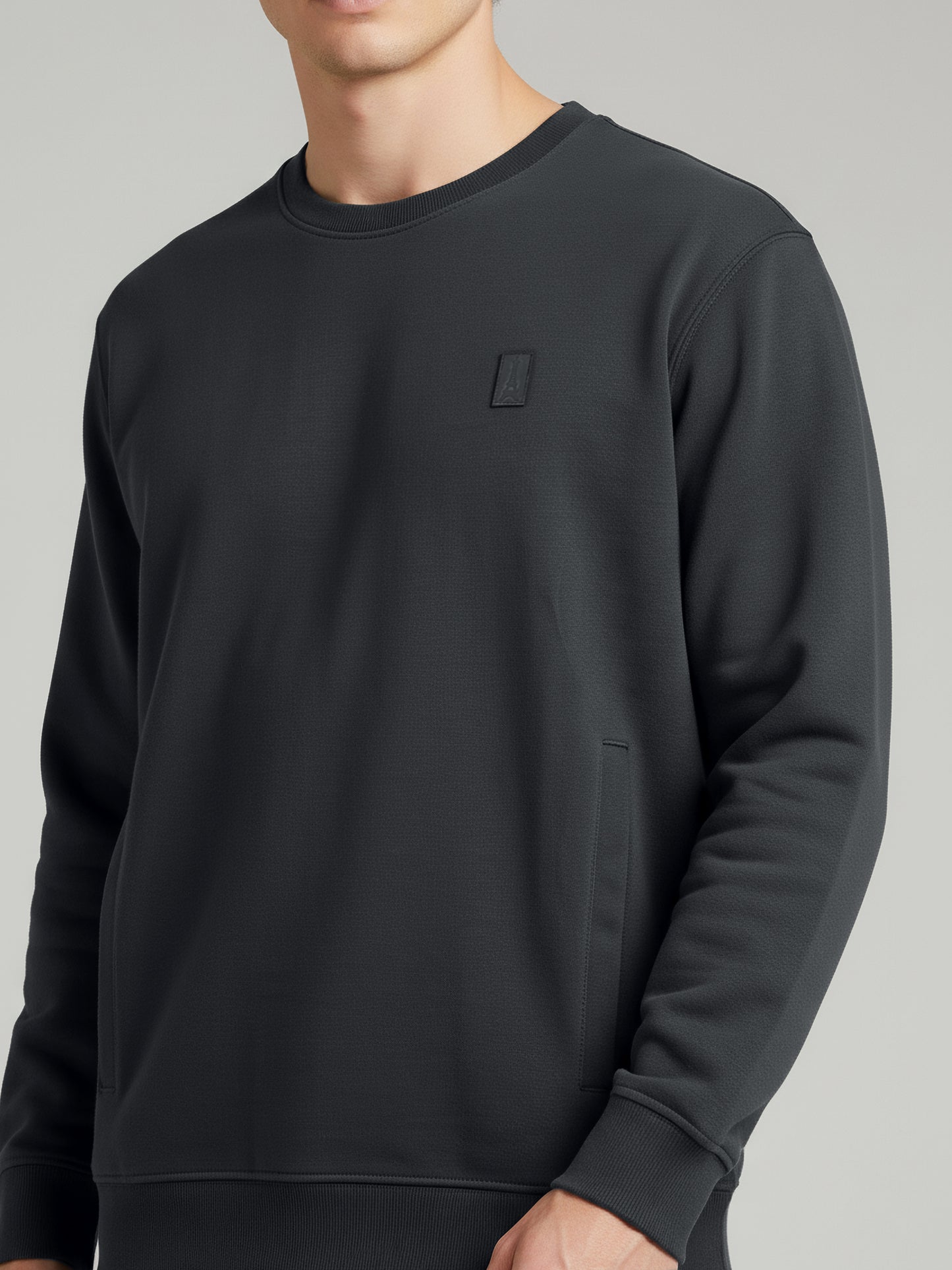 Celio Men Grey Solid Regular Fit Cotton Sweatshirts