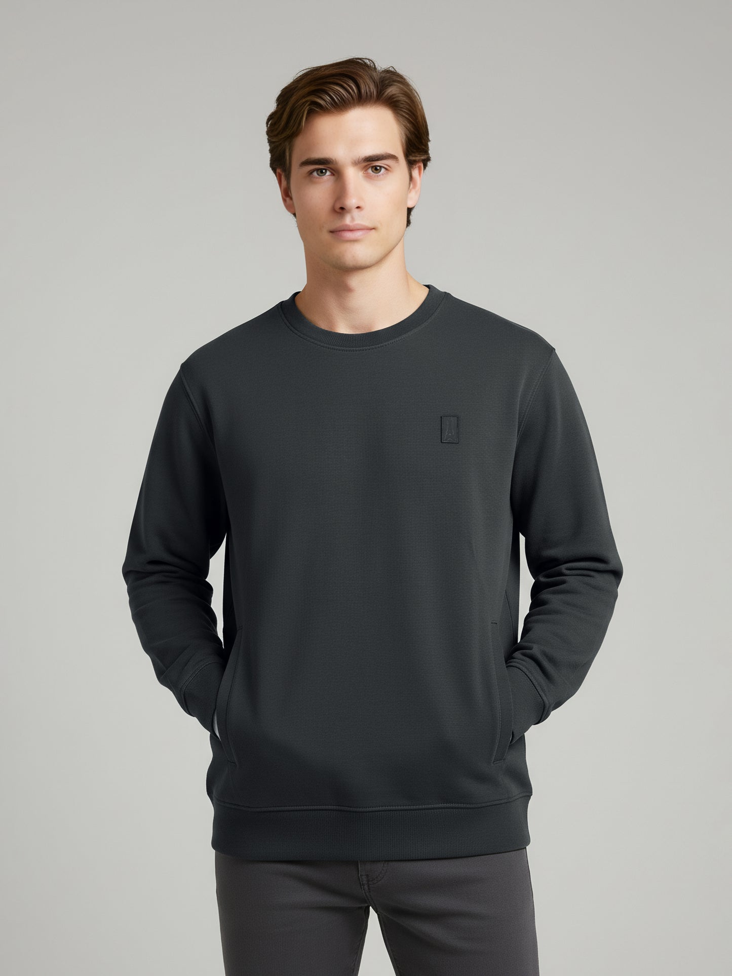 Celio Men Grey Solid Regular Fit Cotton Sweatshirts