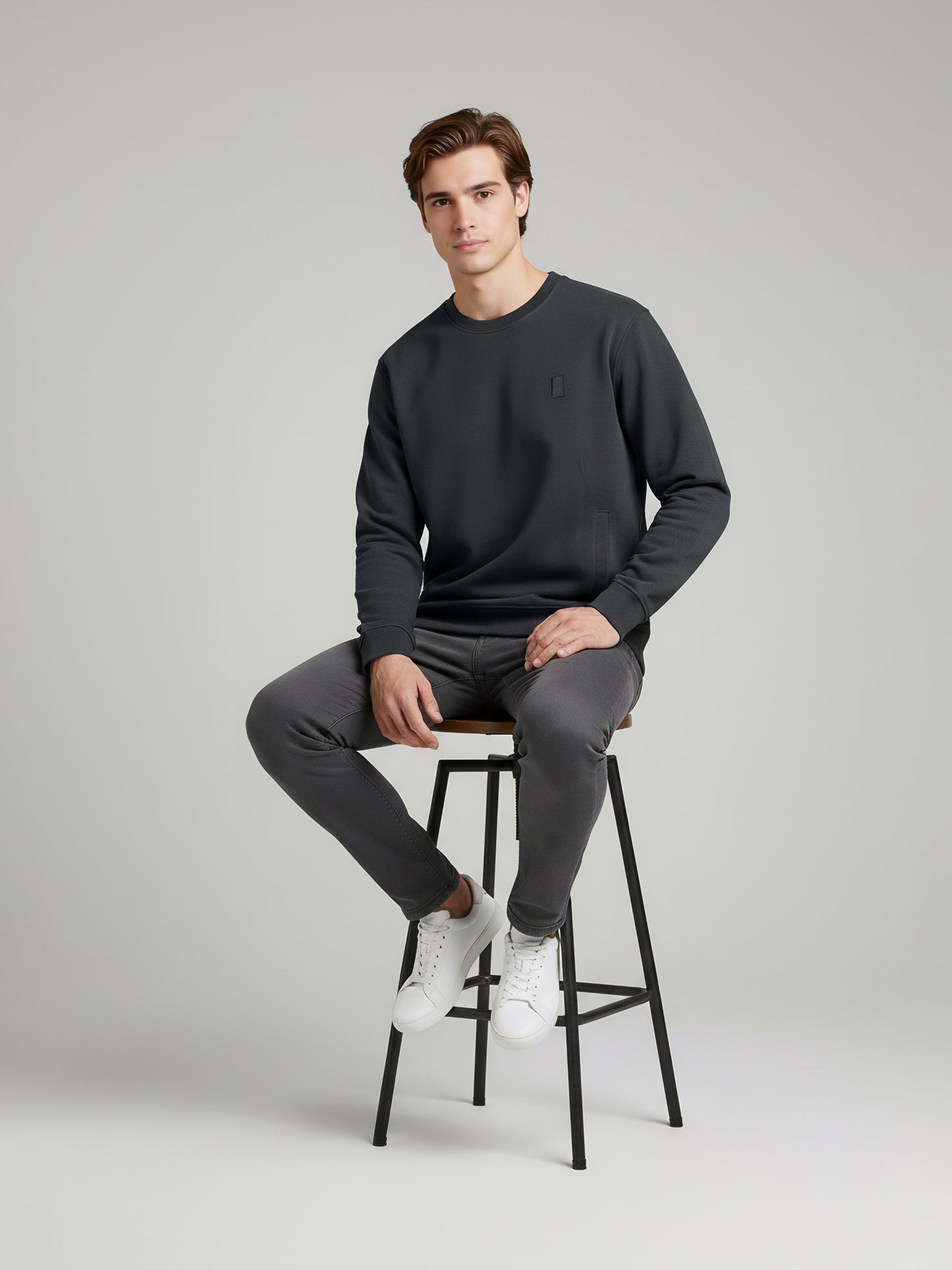 Celio Men Grey Solid Regular Fit Cotton Sweatshirts