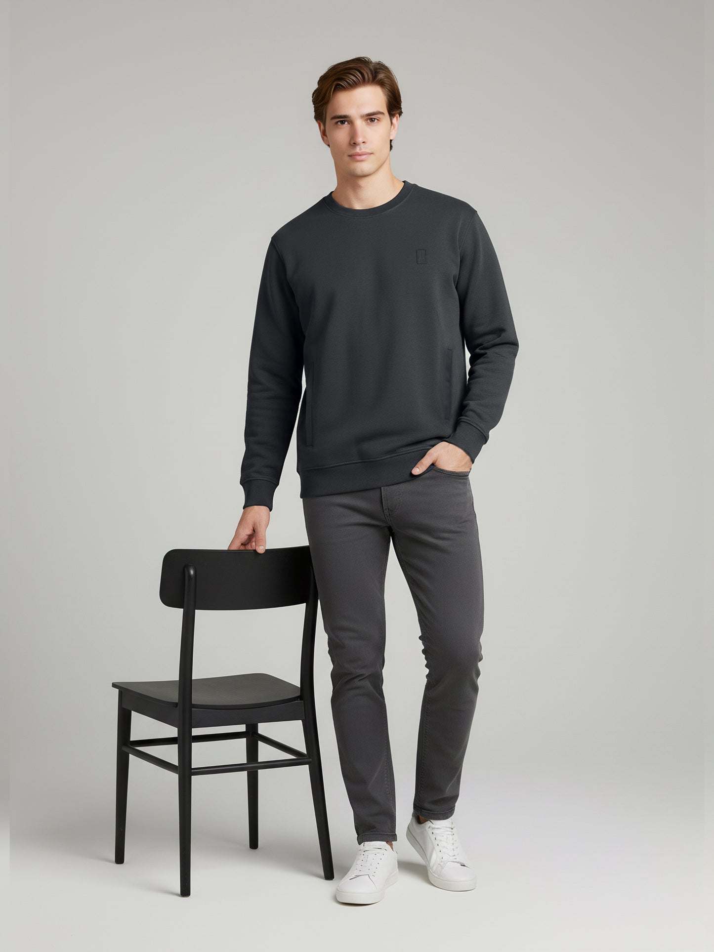 Celio Men Grey Solid Regular Fit Cotton Sweatshirts