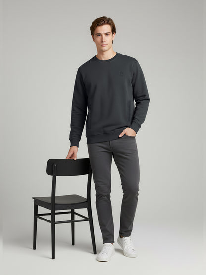 Celio Men Grey Solid Regular Fit Cotton Sweatshirts