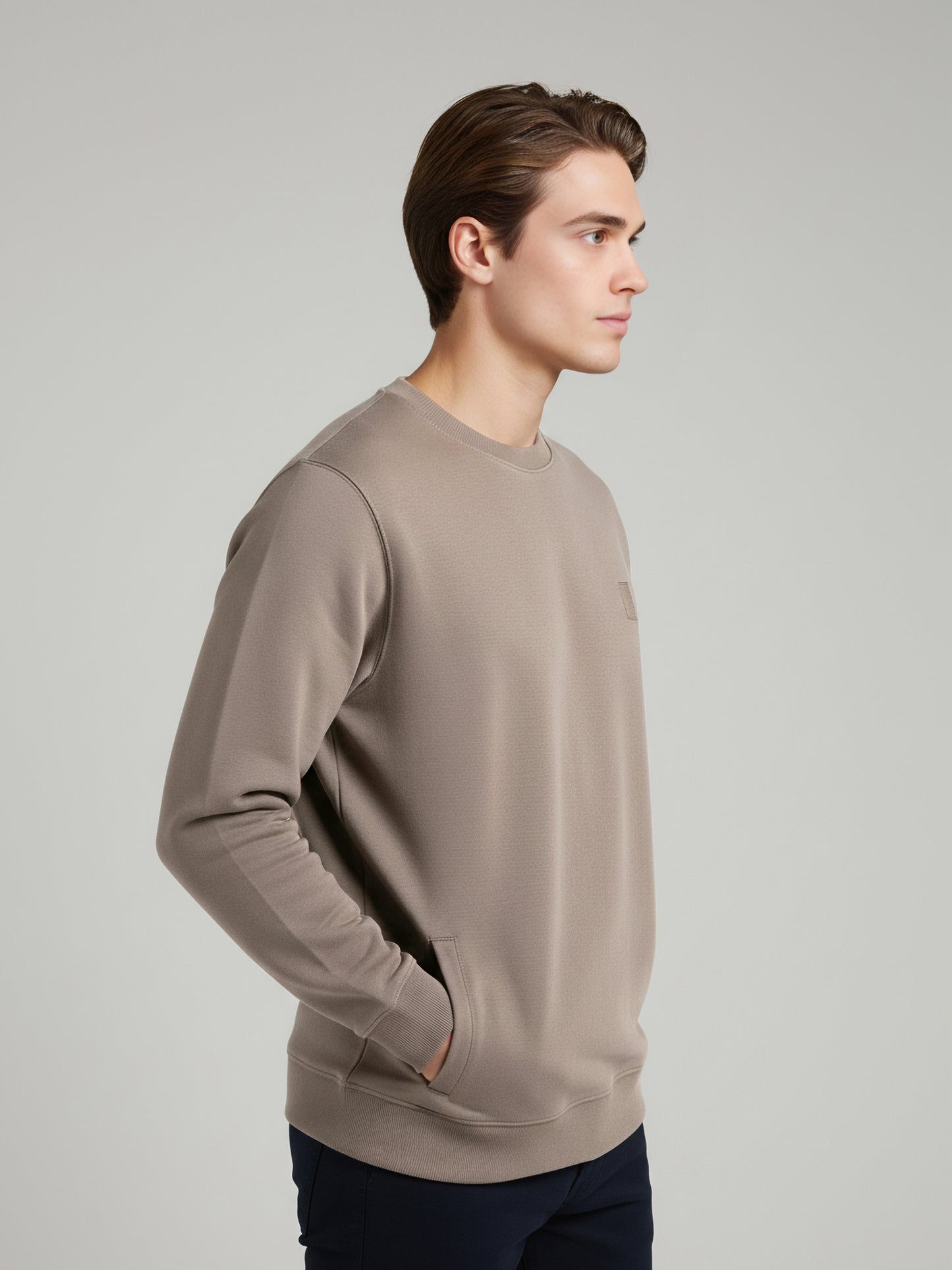 Celio Men Taupe Solid Regular Fit Cotton Sweatshirts